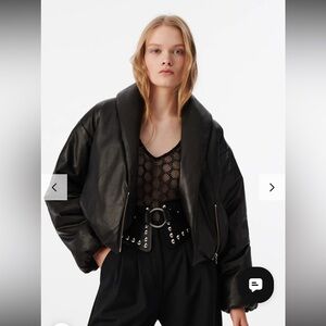 IRO Black Leather Oversized Bomber Jacket